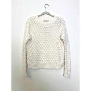 LOFT Ivory Textured Knit Sweater Womens M Soft Crew Neck Pullover Preppy Wool